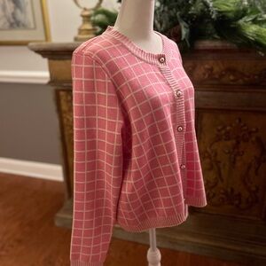 Cyrus Pink and White Checkered Women's Cardigan